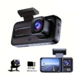 BCUOZ 3-Lens Car Dashcam with 1080P Front & 480P Interior/Rear Cameras – Night Vision, Loop Recording, Parking Monitor, IR Night Vision, Video Recorder, Car DVR Accessories (32 GB Memory Card Included)