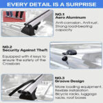 2pcs Heavy-Duty Aluminum Alloy Roof Rack with Locking Bars, Adjustable Height and Width, Aerodynamic Design, 125cm/49.29in Length, Easy Snap Installation, Suv - Compatible With Kayaks, Snowboards, Luggage, Boats & Cargo - Integrated Roof Cargo Syste - Image 7